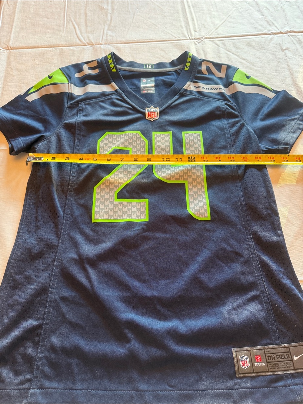 Nike Women’s Seattle Seahawks Navy and Neon Green #24 Jersey - Picture 7 of 7